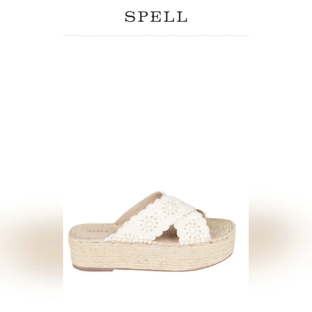 Spell Sun Chaser Crochet Espadrilles Platform Sandals Bisque 40 9 9.5 NEW RARE
